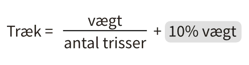 Taljeformel: Træk = vægt/ antal trisser + 10 procent vægt